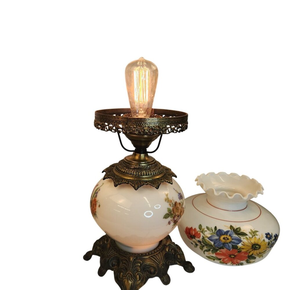 Vintage Gone With the Wind Style 3 Way Table Lamp Hand Painted Floral - Picture 7 of 16